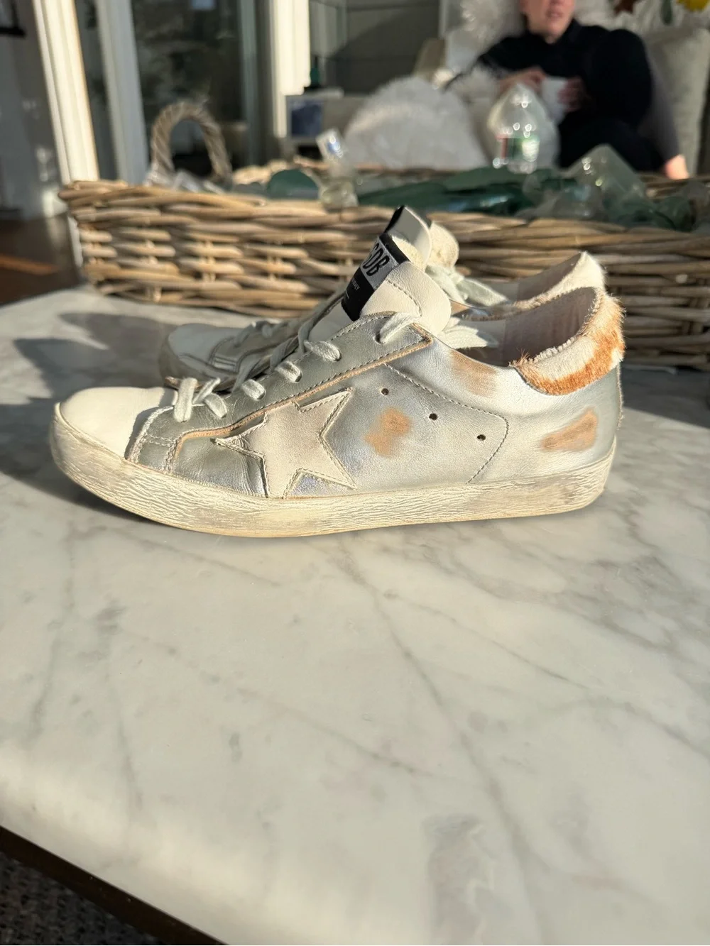 GOLDEN GOOSE Sneakers Superstar - Silver Leather / Pony Hair Size 37 - Picture 7 of 9